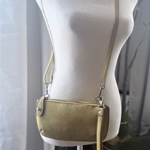 Joy Susan Yellow Green Latch Crossbody Bag with Wristlet Option
